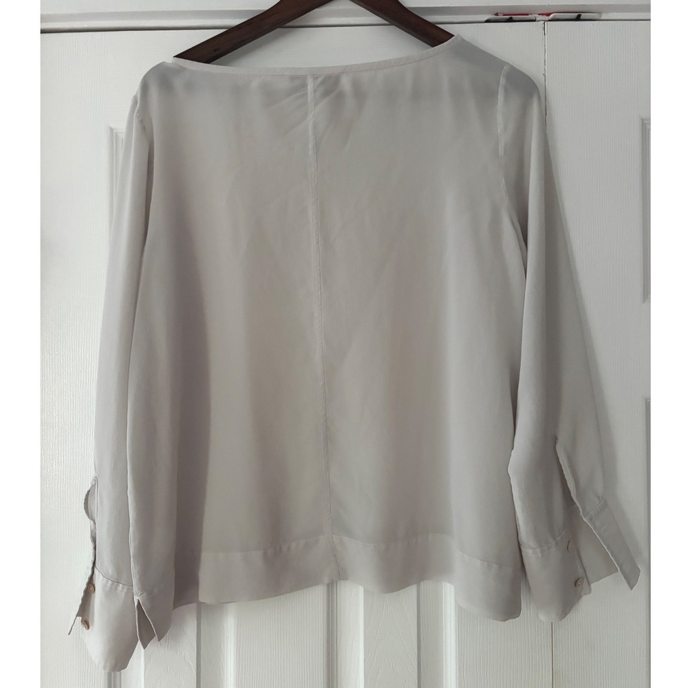 Everlane 100% Silk‎ Boatneck Long Sleeve Blouse Off White Grey Size 8 - Picture 2 of 5